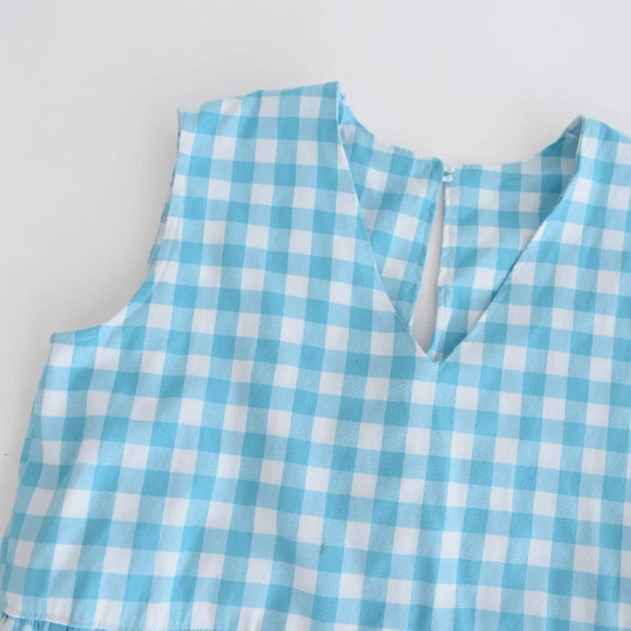 Blue  and White Gingham V-Neck Sleeveless Maxi Dress - Picture 13 of 14